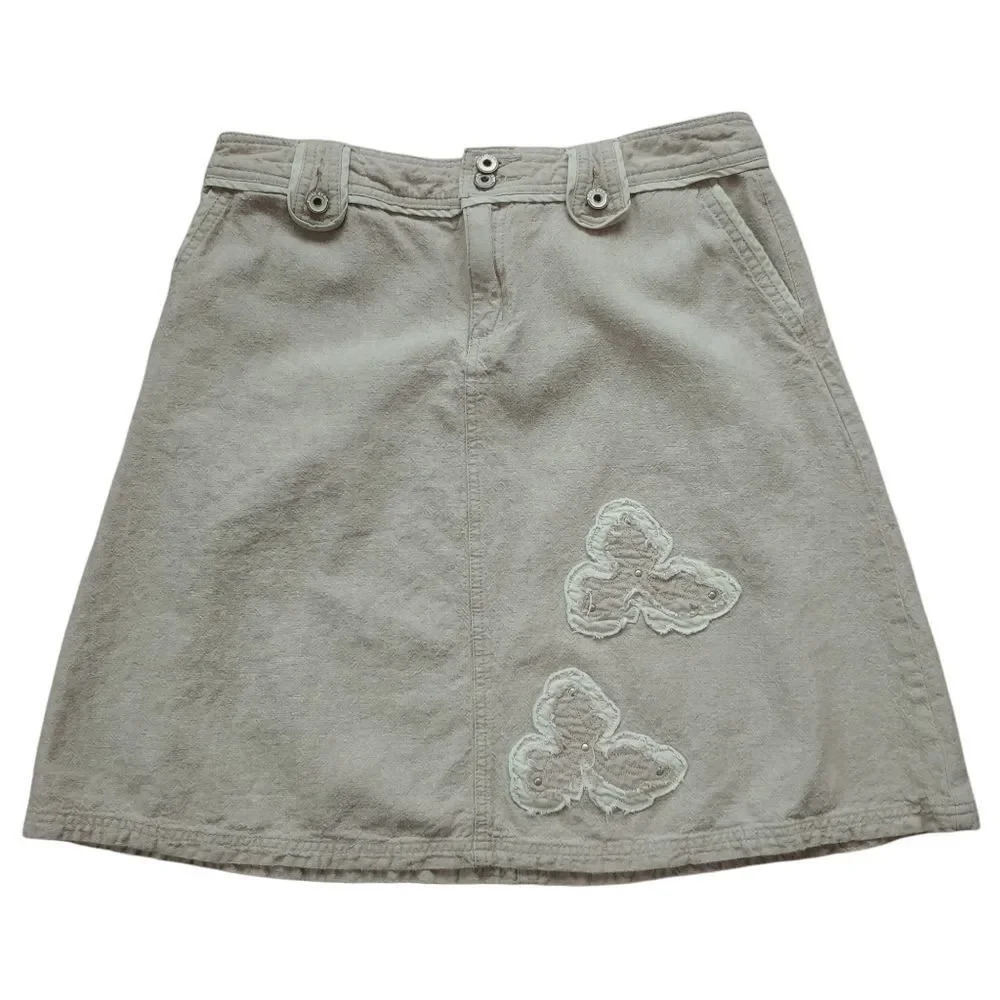 Point Zero A-Line Skirt Neutral Tan Beige Raw Embroidery 11/12